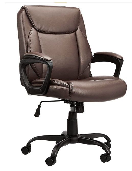 Photo 1 of Amazon Basics Classic Puresoft Padded Mid-Back Office Computer Desk Chair with Armrest - Brown
