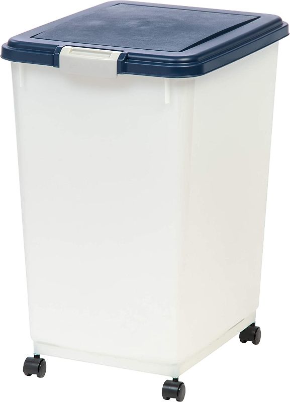Photo 1 of IRIS USA WeatherPro Airtight Pet Food Storage Container with Attachable Casters, For Dog Cat Bird and Other Pet Food Storage Bin, Keep Pests Out, Easy Mobility, BPA Free, 25, 35, 50 Lbs

