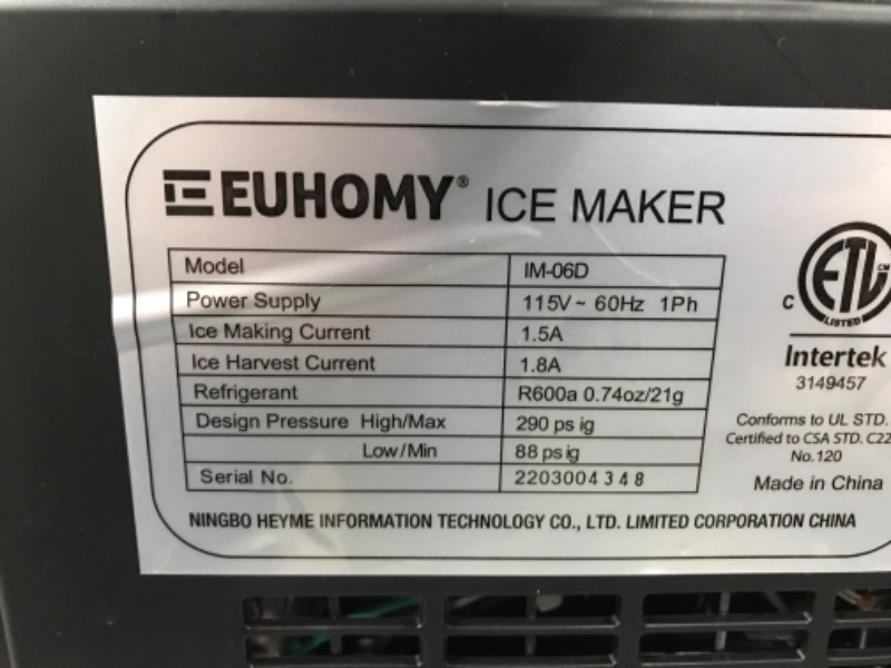 Photo 4 of Euhomy Ice Maker Machine Countertop with Handle, 26lbs/24H, 9 Bullet Ice Cubes Ready in 6 Mins, Auto-Cleaning, Portable Ice Maker with Basket and Scoop, for Home/Kitchen/Camping/RV. (Black) 8.7 x 11.6 x 11.4inches black 1