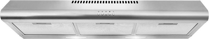 Photo 1 of COSMO COS-5MU36 Under Cabinet Range Hood Ductless Convertible Duct, Slim Kitchen Stove Vent with, 3 Speed Exhaust Fan, Reusable Filter and LED Lights in Stainless Steel (36 inch)
