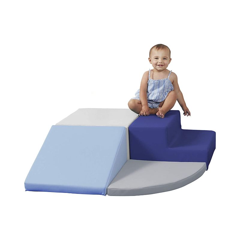 Photo 1 of SoftScape Toddler Playtime Corner Climber, Indoor Active Play Structure for Toddlers and Kids, Safe Soft Foam for Crawling and Sliding (4-Piece Set) - Navy/Powder Blue, 11619-NVPB
