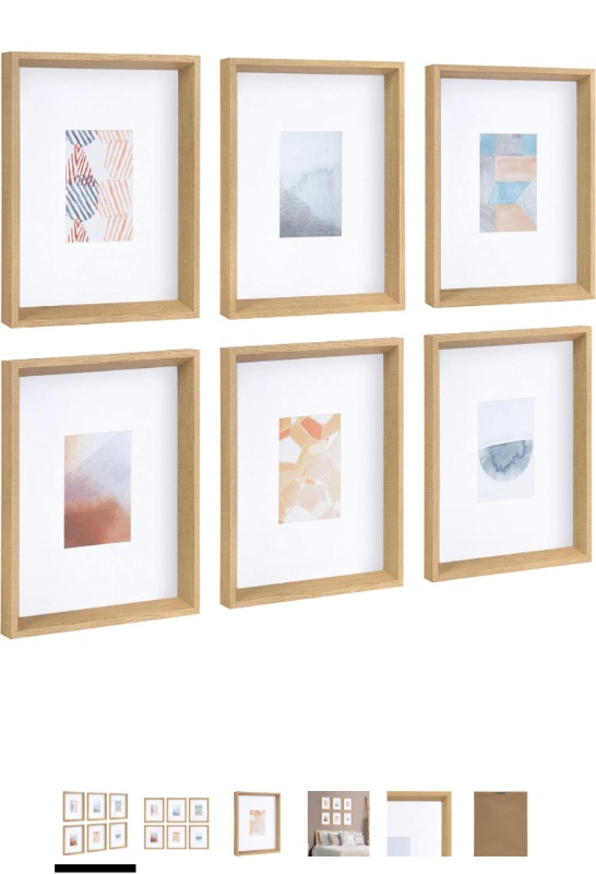 Photo 1 of Kate and Laurel Calter Framed Under Glass Modern Abstract Multicolored Art Prints, Natural Finish Frame, 6 Piece Set