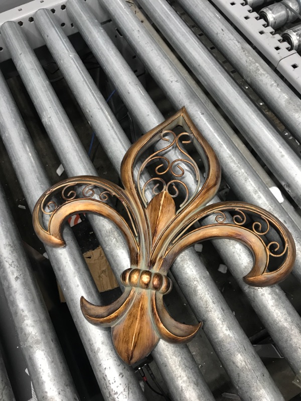 Photo 2 of Adalina Fleur de Lis Wall Art Burnished Gold - Made of Resin, Metal Scroll Decor - French Traditional Style - Roman Emblem For Home - Measures 16 Inches Wide, 17 Inches High