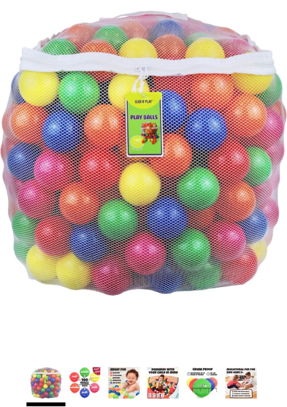 Photo 1 of Click N' Play Phthalate Free BPA Free Crush Proof Plastic Ball Pit Balls in Reusable and Durable Storage Mesh Bag with Zipper