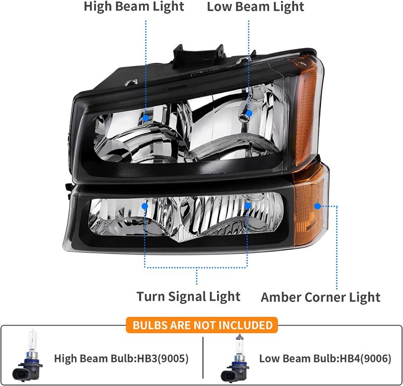 Photo 1 of DWVO Headlights Assembly Compatible with 2003-2006 Chevy Silverado Avalanche 1500 2500 3500 (Black Housing Clear Lens)
