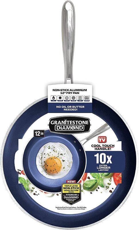 Photo 1 of Granitestone Blue 12 XL Frying Pan with Ultra Durable Mineral and Diamond Triple Coated 100% PFOA Free Skillet with Stay Cool Stainless Steel Handle Oven & Dishwasher Safe
