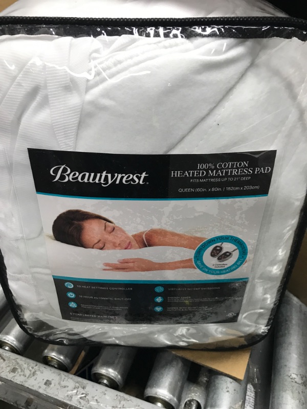 Photo 2 of Beautyrest 100% Cotton Heated Mattress Pad - Bed Warmer with 20 Heat Settings Controller, Auto Shut Off Timer, Deep All Around Elastic Pocket, UL Certified, Machine Washable, White Queen