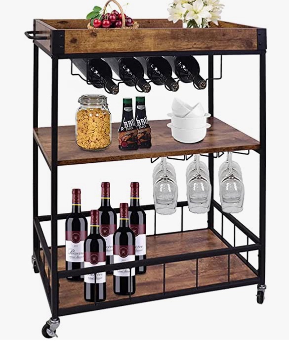 Photo 1 of aboxoo Wine Serving Bar Cart 3 Tiers Large Home Trolley Rolling Wine Rack with Wheels Mobile Kitchen 