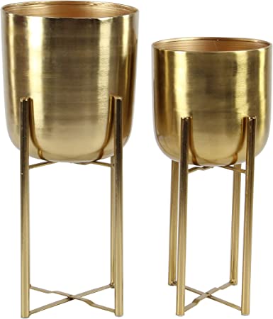 Photo 1 of **INCOMPLETE** CosmoLiving by Cosmopolitan Metal Round Planter with Removable Stand, Set of 2 19", 22"H, Gold
