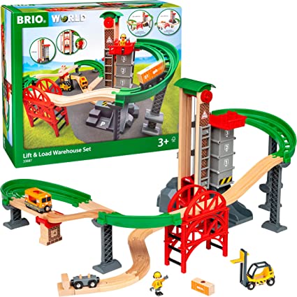 Photo 1 of BRIO World - 33887 Lift & Load Warehouse Set | 32 Piece Train Toy with Accessories and Wooden Tracks for Kids Ages 3 and Up
