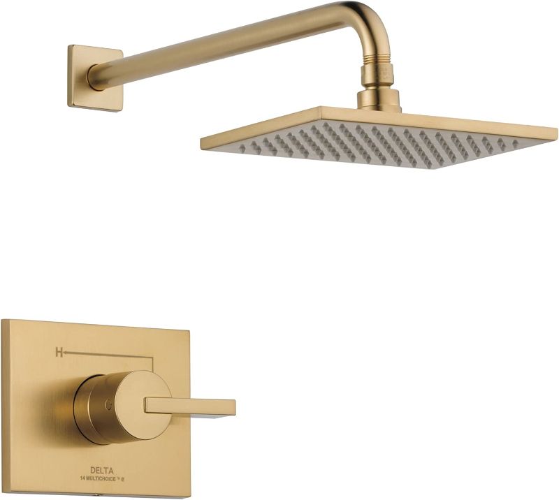 Photo 1 of Delta Faucet Vero 14 Series Single-Function Shower Trim Kit with Single-Spray Touch-Clean Rain Shower Head, Champagne Bronze T14253-CZ (Valve Not Included)
