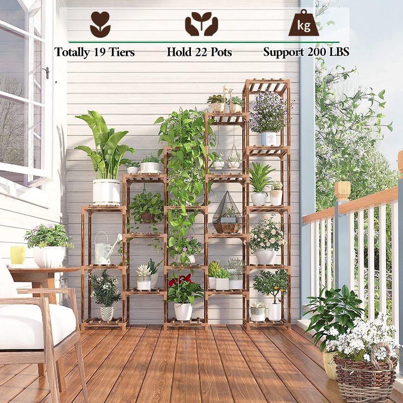 Photo 1 of cfmour Plant Stand Indoor Outdoor, 61.8" Tall 19 Tier Super Large Plant Shelf Multi Tiered Wood Flower Shelves Wooden Rack Garden Holder Planter Display For Yard Patio Lawn Balcony Living Room
