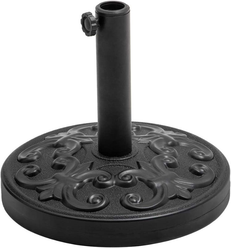 Photo 1 of Crestlive Products 30lbs Heavy Duty Patio Market Umbrella Base, Round Cement Umbrella Stand for Outdoor, Deck, Lawn, Garden, Flower Decorative Pattern (Black)
