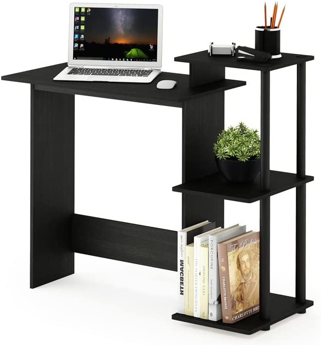 Photo 1 of Furinno Efficient Home Laptop Notebook Computer Desk with Square Shelves, Americano/Black
