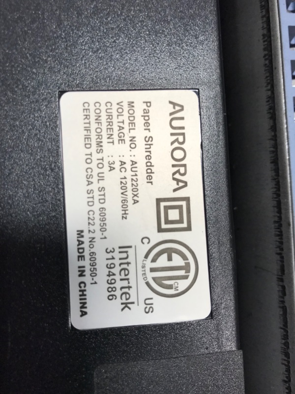 Photo 5 of Aurora AU1220XA 12 Sheet Crosscut Paper and Credit Card Shredder with 5.2 gal Wastebasket 12-Sheet Crosscut Shredder