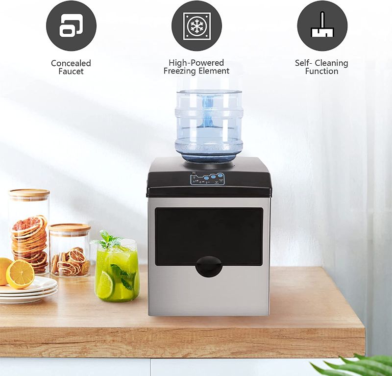 Photo 1 of 2 in 1 Ice Maker Countertop, 48LBS/24H Automatic Ice Stainless Steel Machine with Water Dispenser, ready in 8 Minutes, with Ice Scoop and 2.6 lb Ice Storage
