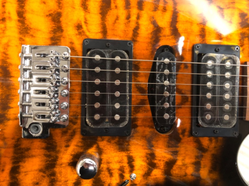 Photo 3 of ***SCRATCHED BODY*** Ibanez GRX 6 String Solid-Body Electric Guitar, Right, Sunburst, Full (GRX70QASB)
