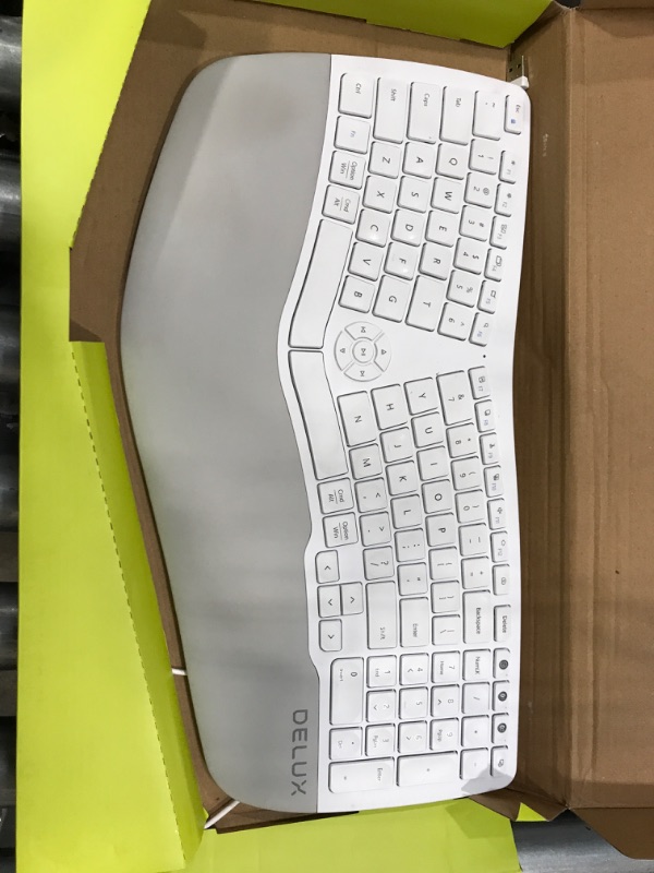 Photo 2 of DeLUX GM902 Wireless Ergonomic Split Keyboard Rechargeable for Natural Typing and Reduce Hands Pain with 2.4G Wireless and BT(BT1+BT2), Scissor Switch and Palm Rest for Windows and Mac(White)
