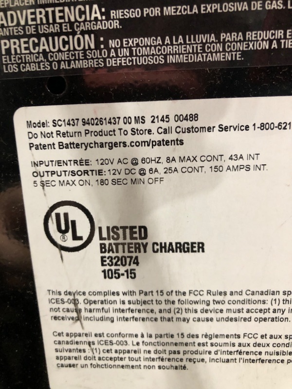 Photo 5 of Schumacher SC1437 150/25/6 Amp Manual Wheel Charger with Engine Start