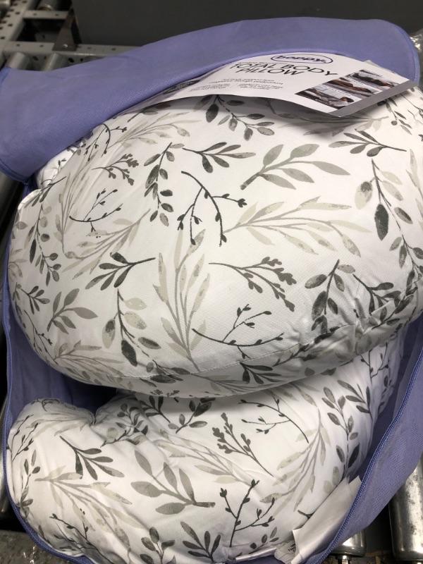 Photo 2 of Boppy Total Body Pregnancy Pillow with Removable, Breathable Pillow Cover | Gray Scattered Leaves | Plush Full-body Support | Prenatal and Postnatal Positioning