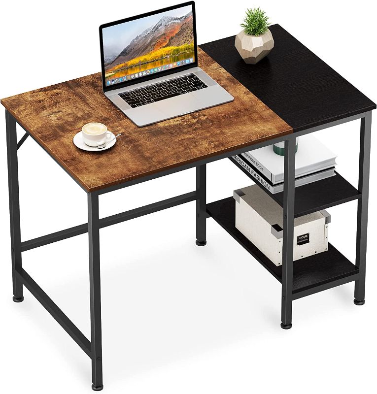 Photo 1 of JOISCOPE Home Office Computer Desk,Small Study Writing Desk with Wooden Storage Shelf,2-Tier Industrial Morden Laptop Table with Splice Board,40 inches(Vintage Oak Finish)
