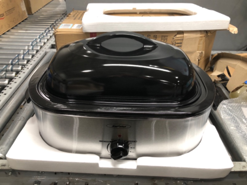 Photo 3 of 24lb 20-Quart Roaster Oven with Self-Basting Lid, Sunvivi electric roaster with Removable Pan & Rack, 150-450°F Full-Range Temperature Control with Defrost/Warm Function, Stainless Steel, Silver 20-Quart Silver
