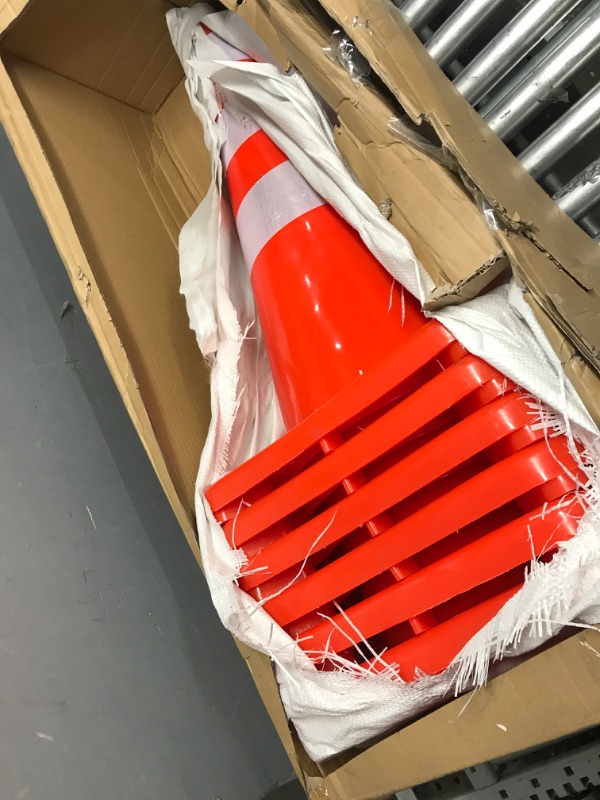 Photo 2 of Battife 36" Inch Traffic Safety Cones | 6Pack PVC Cone with Reflective Collars | Weighted Orange Construction Cones for Building Road Driveway Parking Use
