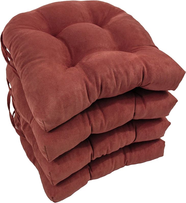 Photo 1 of Blazing Needles 16-inch Microsuede Rounded Back Chair Cushion, 16" x 16", Red Wine 4 Count
