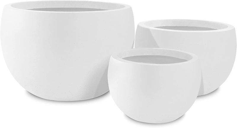 Photo 1 of Kante 20" D, 16" D and 12" D Pure White Concrete Round Elegant Planters (Set of 3), Outdoor Indoor Modern Planter Pots, Lightweight, Weather Resistant, Seamless with Drainage Hole, RC0049ABC-C80011
