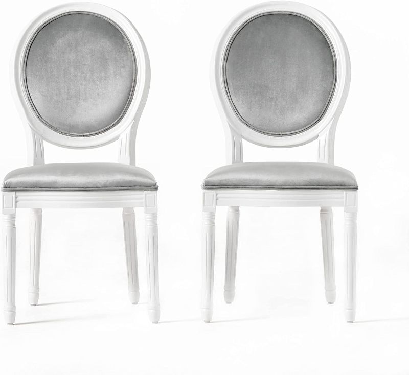 Photo 1 of Christopher Knight Home Camille Traditional Velvet Dining Chairs, 2-Pcs Set, Horizon Grey / Gloss White
