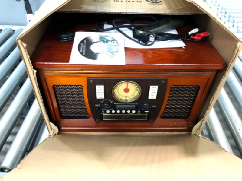 Photo 3 of Victrola Navigator 8-in-1 Classic Bluetooth Record Player with USB Encoding and 3-Speed Turntable Bundle with Victrola Wooden Stand for Wooden Music Centers with Record Holder Shelf, Mahogany