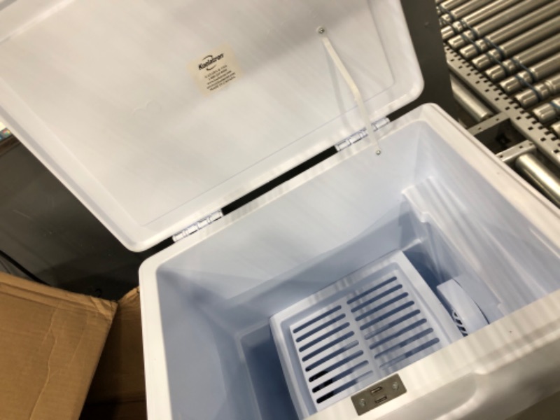 Photo 1 of Koolatron Thermoelectric Iceless 12 Volt Cooler Warmer 36 qt (34 L), Electric Portable Car Cooler with DC Plug, Grey and White, for Travel Camping Fishing Trucking, Made in North America Non-Wheeled