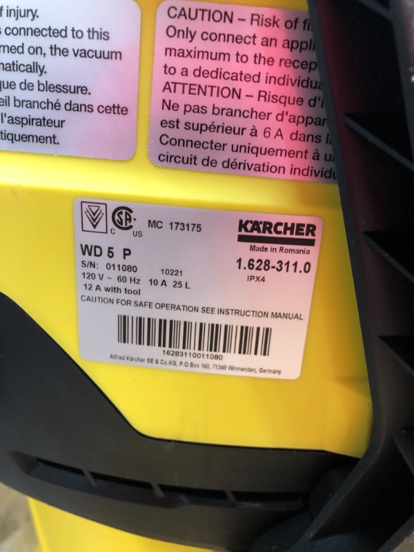 Photo 5 of Karcher WD 5/P Multi-Purpose 6.6 Gallon Wet-Dry Vacuum Cleaner with Attachments – Blower Feature, Semi-Automatic Filter Cleaning, Space-Saving Design, 1100W - 2022 Edition WD 5/P - 2022 Edition