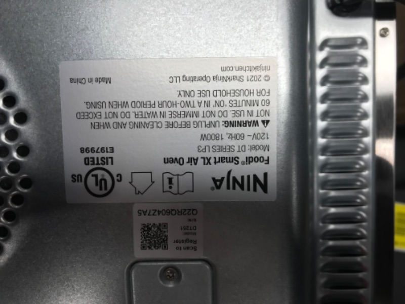 Photo 1 of Ninja DT251 Foodi 10-in-1 Smart XL Air Fry Oven, Bake, Broil, Toast, Air Fry, Roast, Digital Toaster, Smart Thermometer, True Surround Convection up to 450°F, includes 6 trays & Recipe Guide, Silver