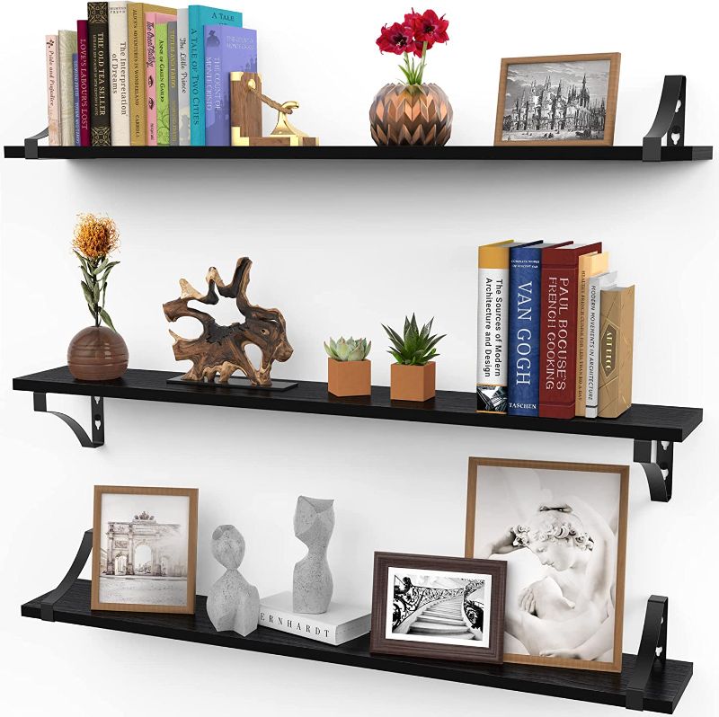 Photo 1 of 36 Inch Wall Shelves, Set of 3 WHITE Modern Rustic Display Shelves, Wall Mount Picture Ledges w/ Brackets by Icona Bay
