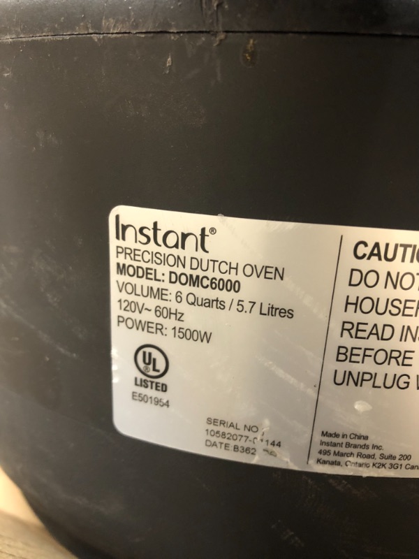 Photo 4 of *nonfunctional* Instant Electric Round Dutch Oven, 6-Quart 1500W, From the Makers of Instant Pot, 5-in-1: Braise, Slow Cook, Sear/Sauté, Cooking Pan, Food Warmer, Enameled Cast Iron, Included Receipe Book, Blue
