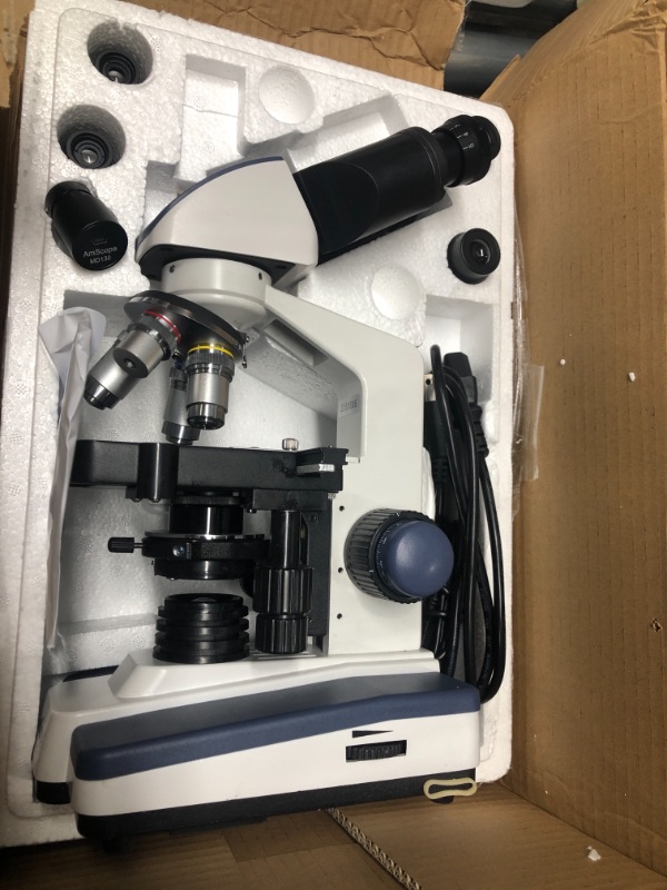 Photo 2 of AmScope B120C-E1 40X-2500X LED Biological Binocular Compound Microscope with 3D Double Layer Mechanical Stage + 1.0 MP USB Digital Camera Imager w/ 1.0 MP Camera