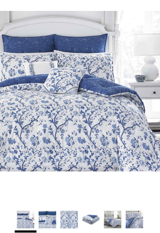 Photo 1 of Laura Ashley Home - Elise Collection - Luxury Ultra Soft Comforter, All Season Premium Bedding Set, Stylish Delicate Design for Home Décor , Blue, Full/Queen