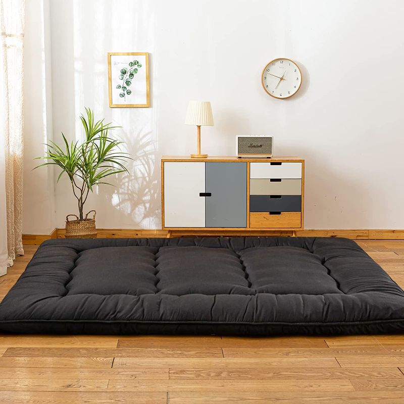 Photo 1 of Black Japanese Shiki Futon Mattress Floor Mattress, Roll Up Guest Mattress Floor Bed Folding Portable Camping Mattress Thicken Mattress Pad Sleeping Pad for Guest Room Twin Size
