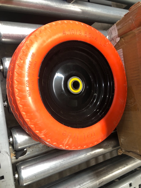 Photo 2 of 10" Flat Free Tires Solid Rubber Tyre Wheels?4.10/3.50-4 Air Less Tires Wheel with 5/8" Center Bearings?for Hand Truck/Trolley/Garden Utility Wagon Cart/Lawn Mower/Wheelbarrow/Generator?4 Pack, Orange
