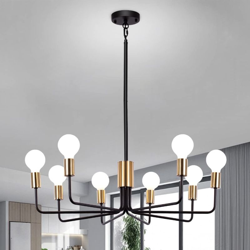 Photo 1 of 8-Light Black and Gold Dining Room Light Fixture,Modern Living Room Chandelier,Bedroom Modern Light Fixture 