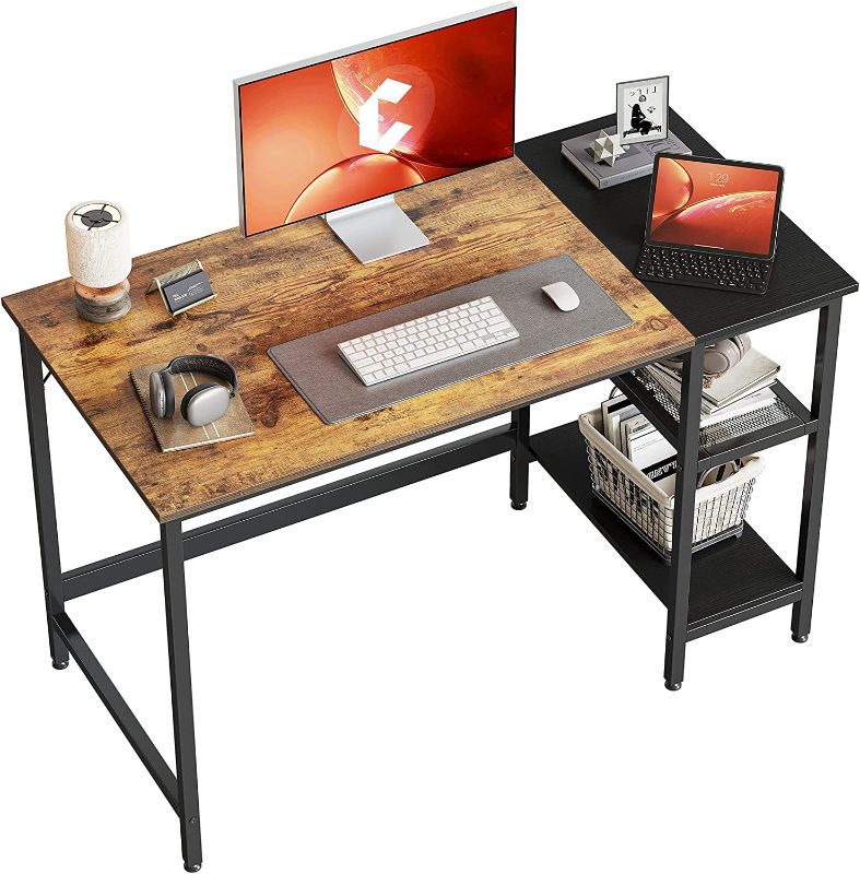 Photo 1 of CubiCubi Computer Home Office Desk, 47 Inch Small Desk Study Writing Table with Storage Shelves, Modern Simple PC Desk with Splice Board, Brown Black Finish
