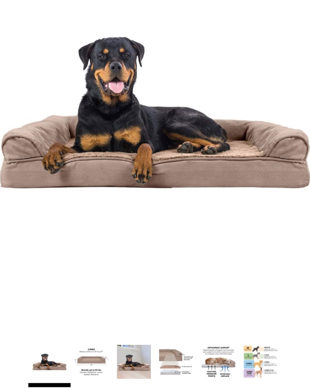 Photo 1 of Furhaven Plush & Suede Sofa-Style Egg Crate Orthopedic Foam Dog Bed - Almondine, Jumbo (X-Large)