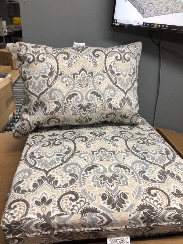 Photo 3 of Arden Selections Outdoor Cushion Pillow Back, Neutral Aurora Damask, 38" D x 21" W x 4" H