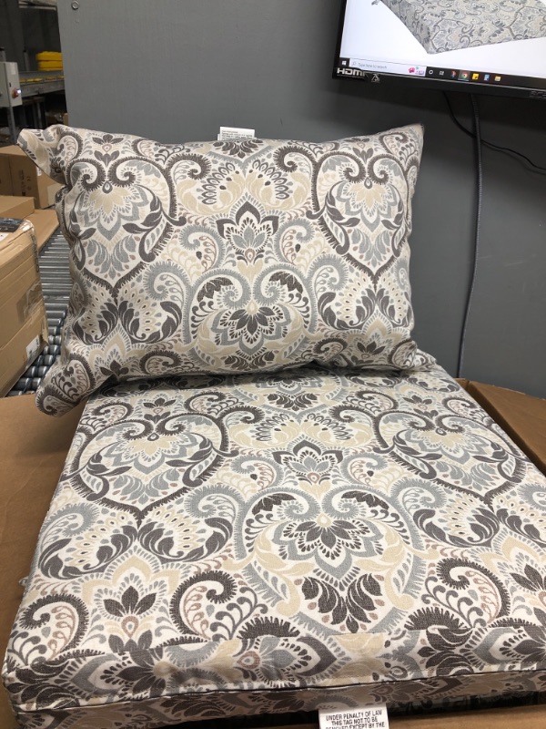 Photo 1 of Arden Selections Outdoor Cushion Pillow Back, Neutral Aurora Damask, 38" D x 21" W x 4" H