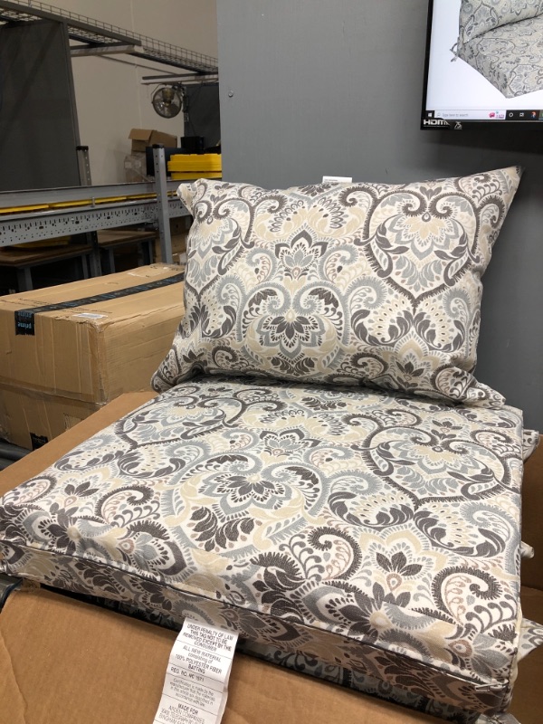 Photo 2 of Arden Selections Outdoor Cushion Pillow Back, Neutral Aurora Damask, 38" D x 21" W x 4" H
