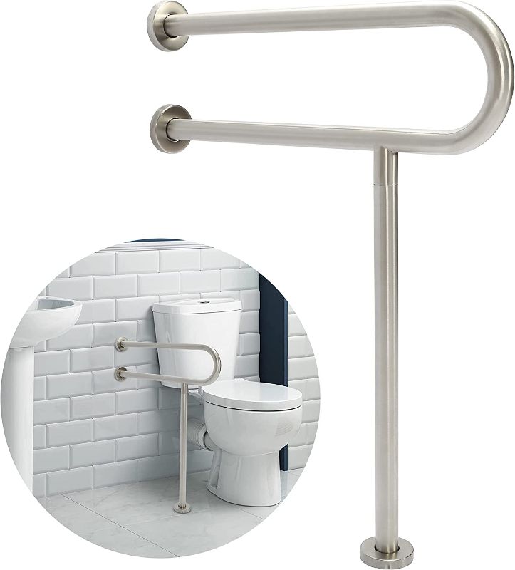 Photo 1 of 24 Inch Toilet Handrail 304 Stainless Steel Handicap Grab Bars Rails Bathroom Safety Bar Wall Mount Floor Support Assist Bar Non Slip Hand Grips for Disabled Elderly