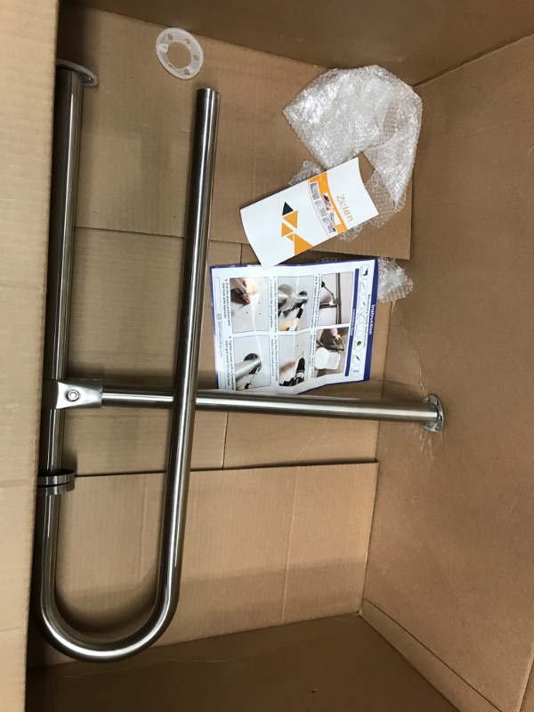 Photo 2 of 24 Inch Toilet Handrail 304 Stainless Steel Handicap Grab Bars Rails Bathroom Safety Bar Wall Mount Floor Support Assist Bar Non Slip Hand Grips for Disabled Elderly