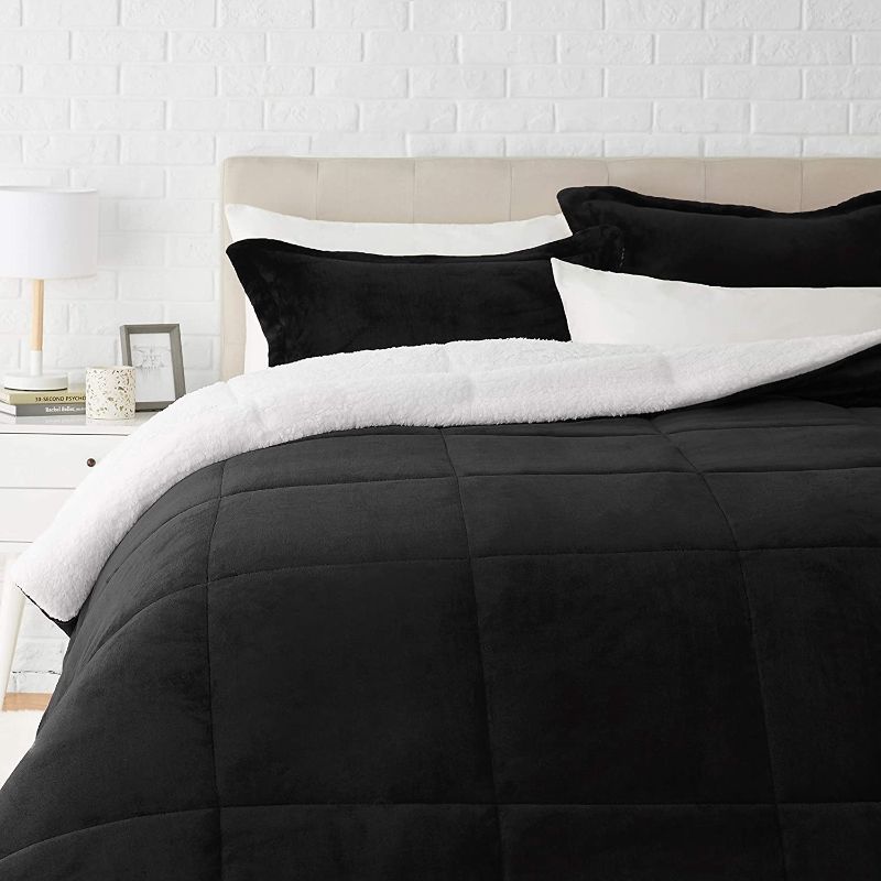 Photo 1 of Amazon Basics Ultra-Soft Micromink Sherpa Comforter Bed Set - Black,- 60" x 90"