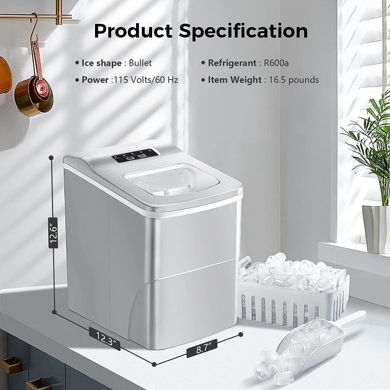 Photo 1 of AGLUCKY Countertop Ice Maker Machine, Portable Ice Makers Countertop, Make 26 lbs ice in 24 hrs,Ice Cube Rready in 6-8 Mins with Ice Scoop and Basket
